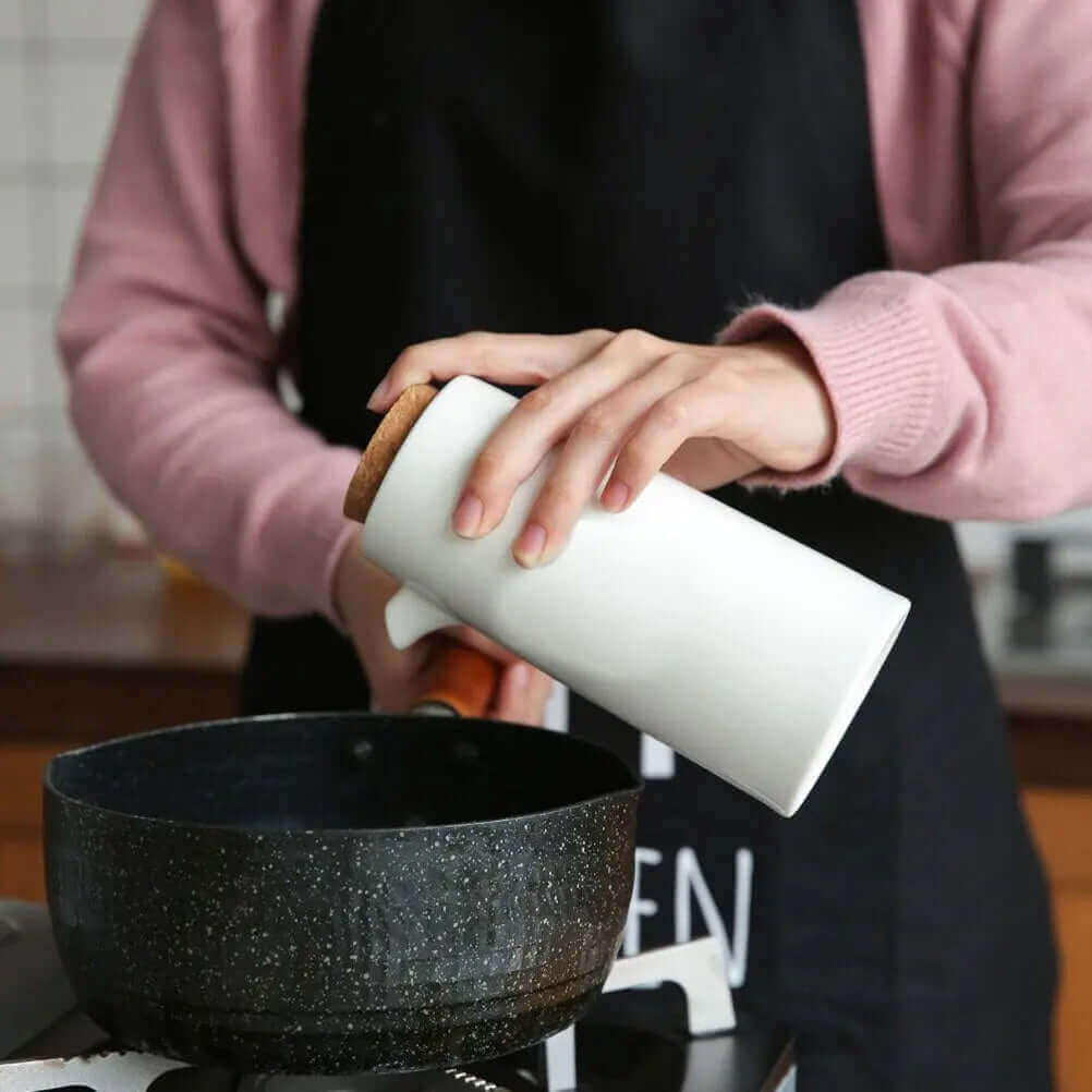 Tovik | Keramisk Olie- og Eddikesæt med Bambusdetaljer | Stilfuld Køkkenopbevaring