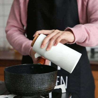 Tovik | Keramisk Olie- og Eddikesæt med Bambusdetaljer | Stilfuld Køkkenopbevaring