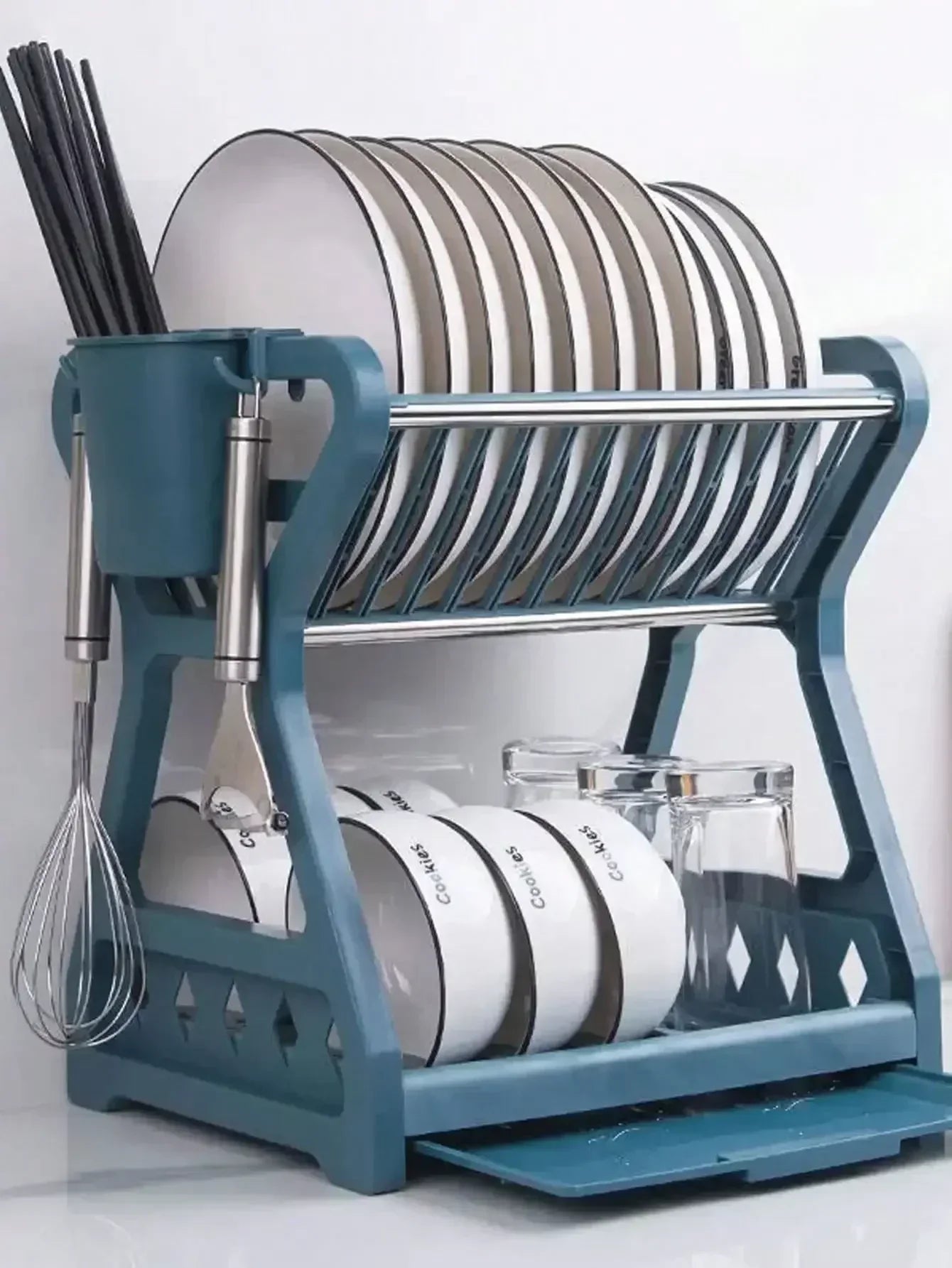 Tovik | Foldbart Service- og Tallerkenstativ | Pladsbesparende Køkkenopbevaring