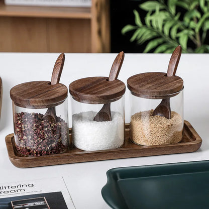 Tovik | Nixie Glasopbevaringssæt med Trælåg | Elegant Køkkenopbevaring